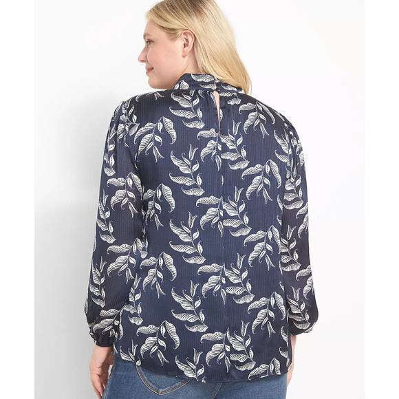 Lane Bryant Twist Mock Neck Blue Leaf Cutout Layered Blouse Plus Size 16 - Picture 6 of 10